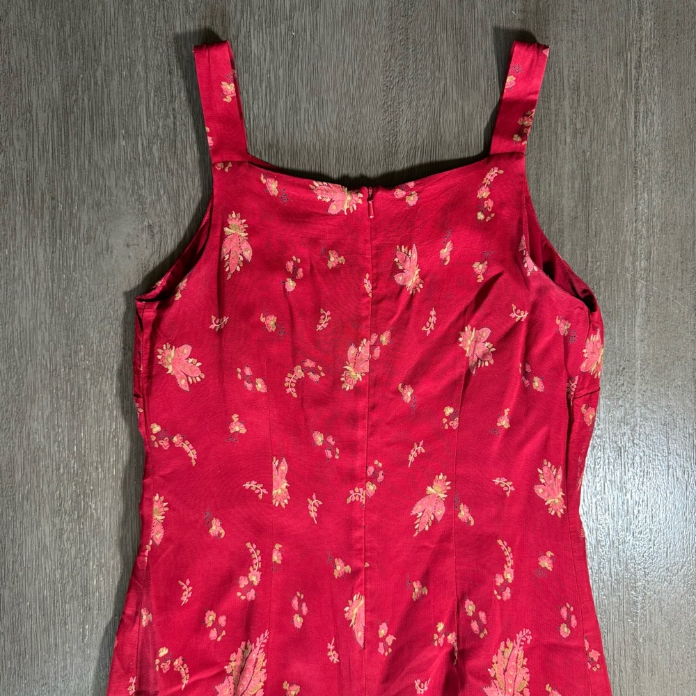Vintage Eddie Bauer Maroon Floral Midi Dress Petite 6 - Picture 5 of 15
